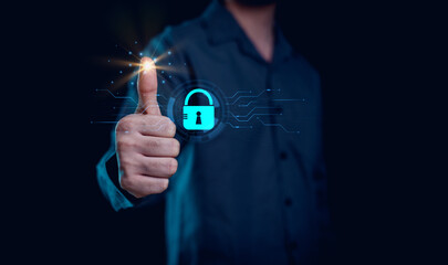 Cybersecurity and privacy concepts to protect data. Lock icon and internet network security technology.