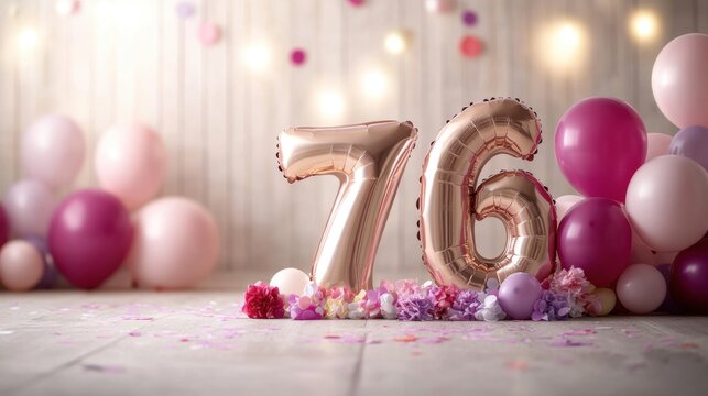 Celebrating a special 76th birthday with balloons and floral decorations
