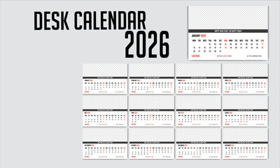 Modern minimalist desk calendar design 2026, fully editable & ready to use, elegant and professional desk calendar template for print, perfect for office or home use.