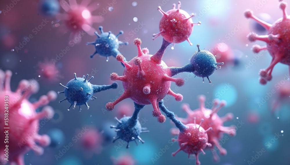 Poster illustration of biological cells, enzymes, substrates in abstract visual representation. animation c