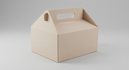 Blank, empty carton box with handle holes mockup, 45-degree angle, white background