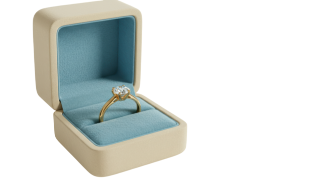 Isolated Diamond Ring in Beige Box