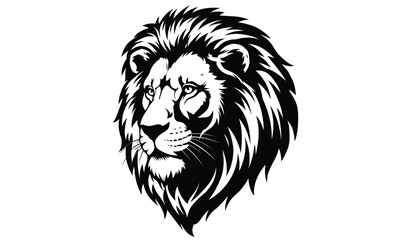 Obraz premium Lion head logo silhouette. Hipster emblem for t shirt design. Black vintage tattoo. Mascot for sport game team. Vector illustration.
