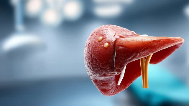 Human liver gallbladder bile duct and gallstones medical illustration anatomical organ healthcare hospital background educational disease concept with liver gallstone organ anatomy medical disease