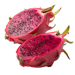 A dragon fruit sliced red flesh isolated on a transparent background
