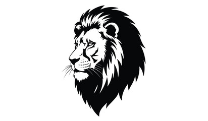 Lion head logo silhouette. Hipster emblem for t shirt design. Black vintage tattoo. Mascot for sport game team. Vector illustration.