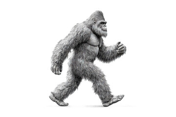 PNG Walking gorilla: detailed black and white illustration of bigfoot