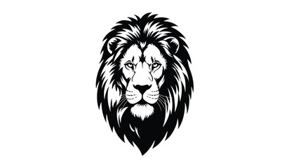 Obraz premium Lion head logo silhouette. Hipster emblem for t shirt design. Black vintage tattoo. Mascot for sport game team. Vector illustration.
