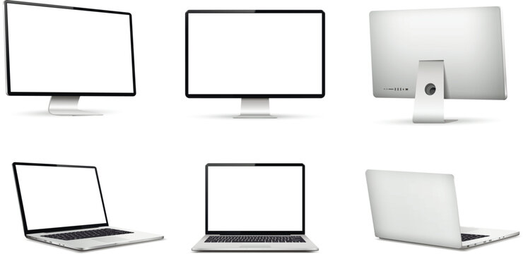 Realistic computer screen mockup. Laptop computer mockup different angles views.