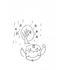 kid and tree and hand drawn illustration