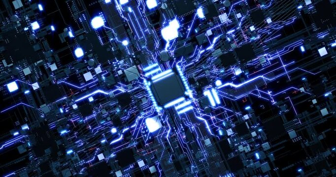 Cutting Edge CPU Processor Effectively Analyzing Data Flow within the System. Computer And Technology Related 3D Animation.