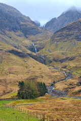 Majestic Waterfall in Scottish Highlands Landscape: Nature, Travel, Adventure Photography