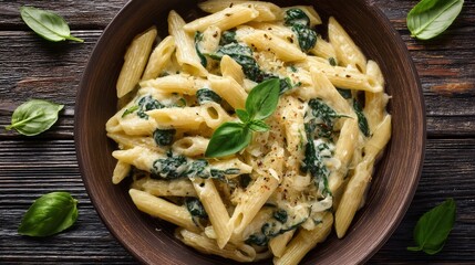 Creamy Penne Pasta with Spinach and Basil
