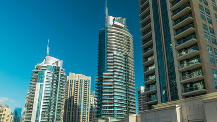 Dubai Marina towers and canal in Dubai timelapse hyperlapse