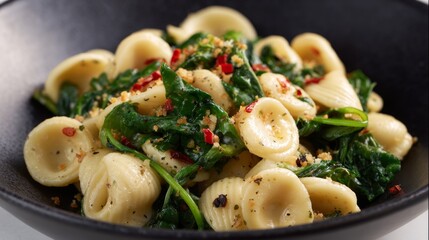 Orecchiette Pasta with Spinach, Chili, and Toasted Breadcrumbs