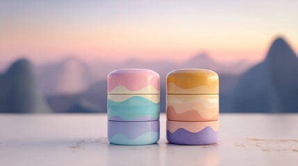 Pastel Colored Stacks with Wavy Design at Sunset