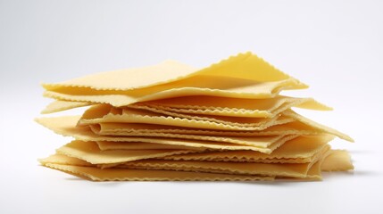 Stack of Dry Pasta Sheets on White Background