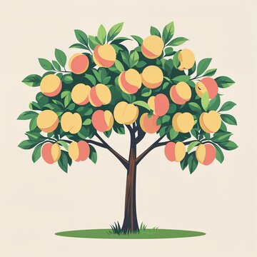 Peach tree with fruits and leaves vector illustration