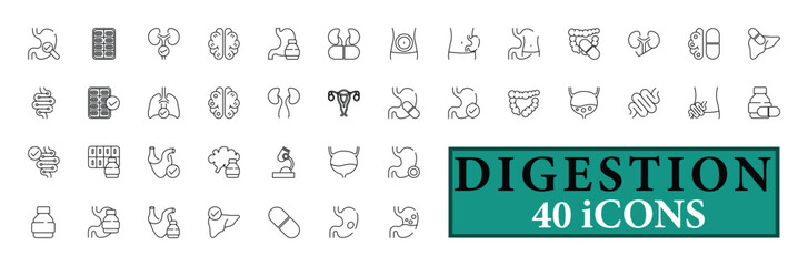 DIGESTION icon collection, with editable stroke. DIGESTION thin line icon set. Vector illustration.