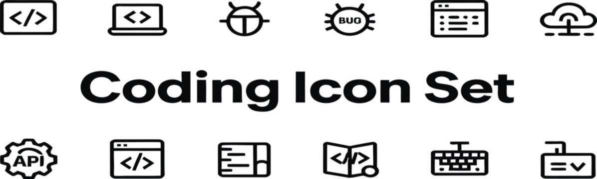 Professional Coding Icons Set Modern Design Elements for Web Development Programming Software Application Interface User Interface Development Digital Technology Clean Minimalist Style Vector Graphics