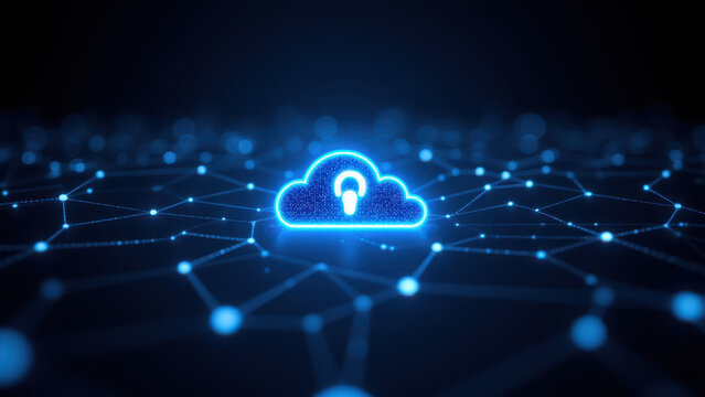 A blue cloud with a lock symbol, representing secure cloud computing.