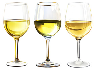 PNG Glasses of white wine in different levels, transparent background
