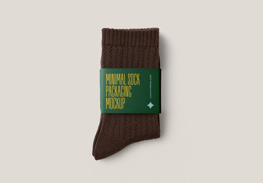 Folded Ribbed Socks Mockup &ndash; Realistic Cotton Packaging with Label Tag Display on Minimal Background