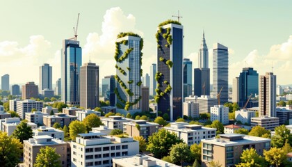 Fototapeta premium Harmonious integration of nature and urban development, cityscape with trees