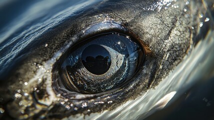 Mesmerizing macro shot of a marine creature's eye, capturing its intricate details.
