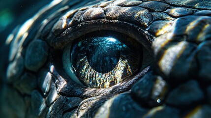 Intriguing close-up of a snake's eye, showing detailed scales and a mesmerizing gaze.