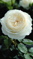 The elegant white rose, captured in exquisite detail, showcases natural beauty with water droplets.