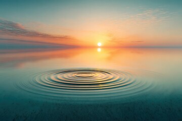 Fototapeta premium Tranquil Sunrise Reflected in Calm Waters with Ripple Effects