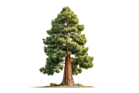 PNG Majestic redwood tree isolated on white background with lush green foliage