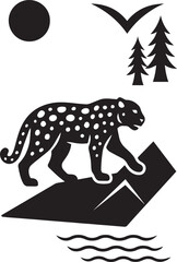 Bigfoot leopard black and white is walking on the mountain silhouette vector design