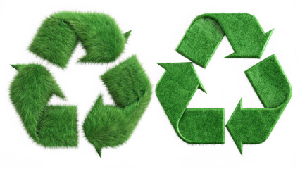 An impactful visual of the recycling emblem, rendered in a natural grass texture, with a transparent background.