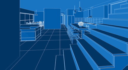 Fototapeta premium interior kitchen living room 3d illustration