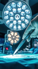 Close up of a surgeon's hand holding a scalpel during a surgical procedure in an or.