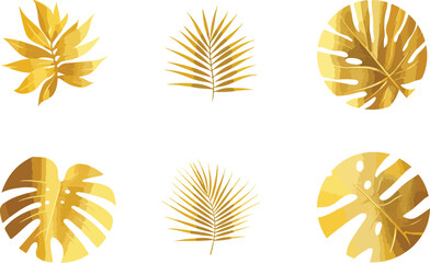 Elegant Golden Tropical Leaves on White Background Featuring Monstera and Palm Leaf Illustrations for Luxurious and Sophisticated Designs and Decoration Purposes Gold tropical leaf