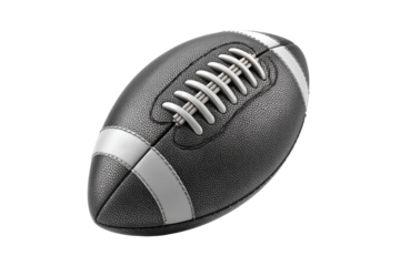 PNG Detailed gray american football with white laces and stripes on black background