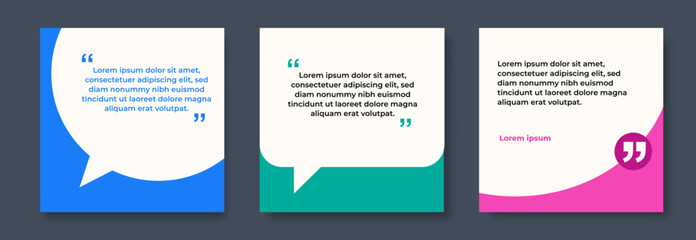 Quote bubble banners, infographics. Editable social media post templates. Colorful speech bubble design. Vector illustration