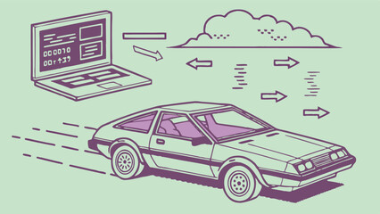 Naklejka premium Retro Pixelated AI Data Flow Illustration