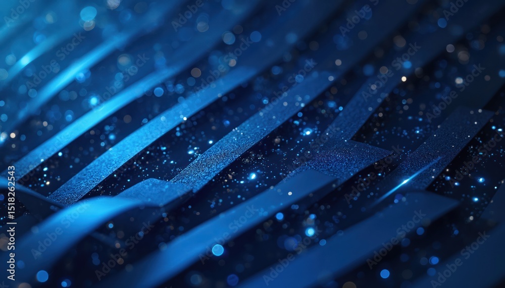 Poster abstract technology concept illustration. dynamic blue stripes geometric shapes overlapping on dark 