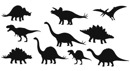 Silhouetted Collection of Various Prehistoric Dinosaurs and Pterosaur