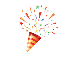 vector realistic birthday cap with confetti and serpentine on white background