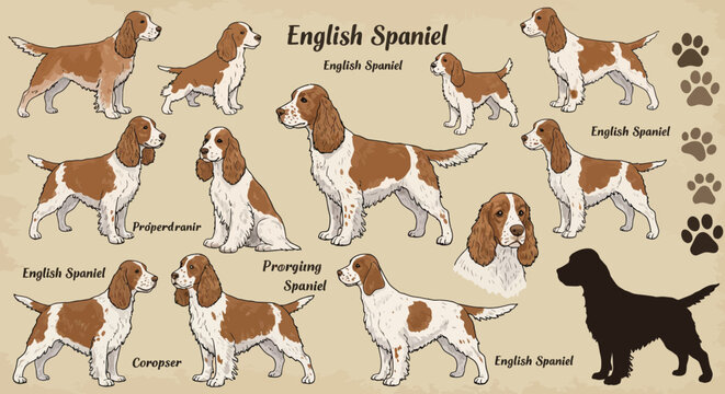 Collection of English Springer Spaniels in Various Poses