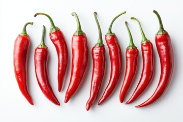 Fresh Red Chili Peppers Arranged Neatly on a Bright Background, Ideal for Spice, Cooking or Food Photography Projects