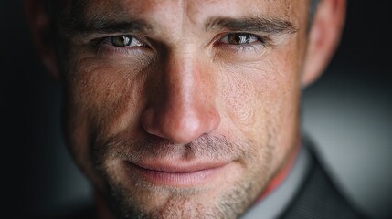 Fototapeta premium Close-up portrait of a man with a confident expression in a dimly lit setting during an evening event