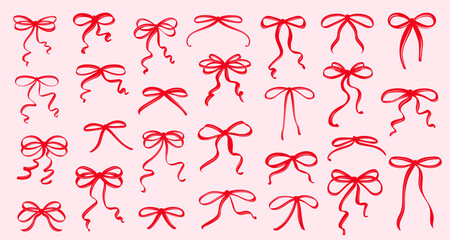 Vintage Coquette Bows in Hand-Drawn Whimsical Style Ribbon Set, Cute Flirtatious Bows Clipart Collection © yana2607