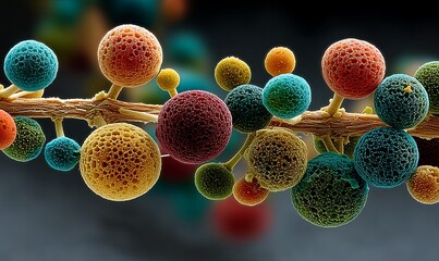 Colorful microscopic structures showcasing diverse shapes and sizes