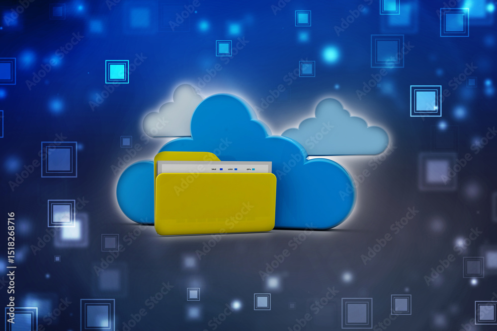 Poster 3d rendering cloud computing concept, cloud internet technology concept background, cloud computing 